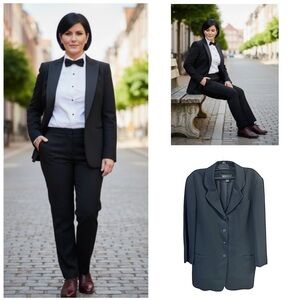 Banana Republic Blazer Jacket wool black Made in Italy long line Sz 8